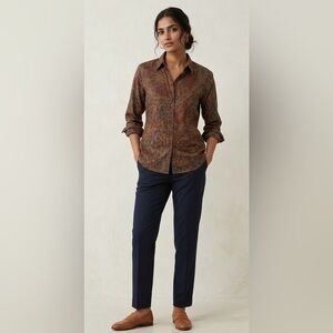 Chaps Vintage Boho Paisley Button Down Cotton Shirt Rust XL